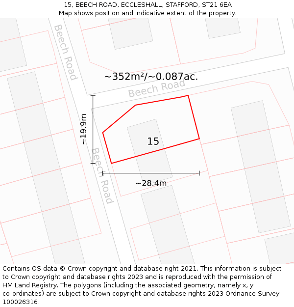 15, BEECH ROAD, ECCLESHALL, STAFFORD, ST21 6EA: Plot and title map