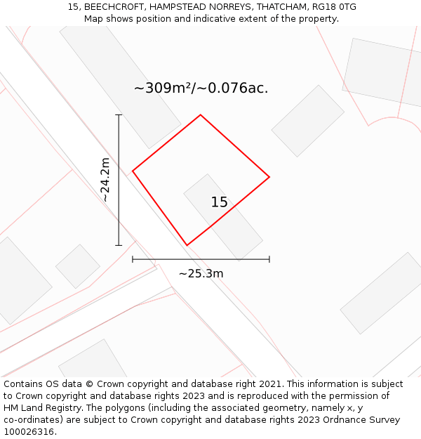 15, BEECHCROFT, HAMPSTEAD NORREYS, THATCHAM, RG18 0TG: Plot and title map