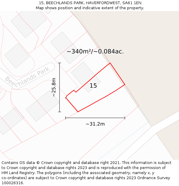 15, BEECHLANDS PARK, HAVERFORDWEST, SA61 1EN: Plot and title map