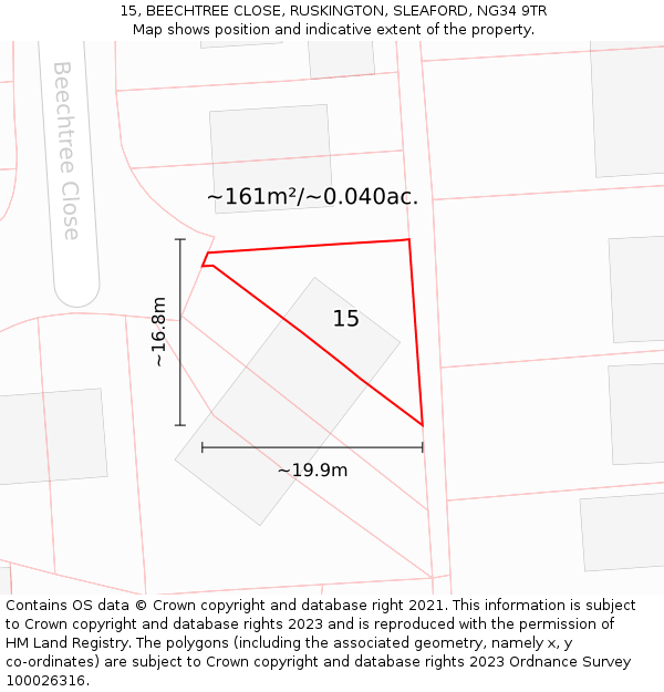 15, BEECHTREE CLOSE, RUSKINGTON, SLEAFORD, NG34 9TR: Plot and title map