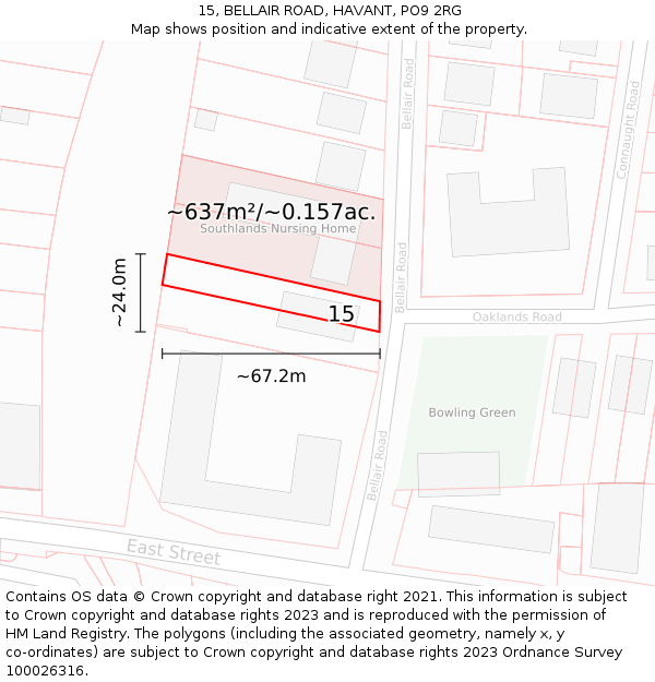 15, BELLAIR ROAD, HAVANT, PO9 2RG: Plot and title map