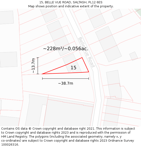 15, BELLE VUE ROAD, SALTASH, PL12 6ES: Plot and title map