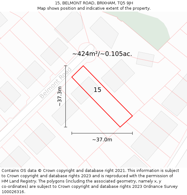 15, BELMONT ROAD, BRIXHAM, TQ5 9JH: Plot and title map