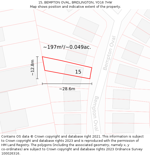 15, BEMPTON OVAL, BRIDLINGTON, YO16 7HW: Plot and title map