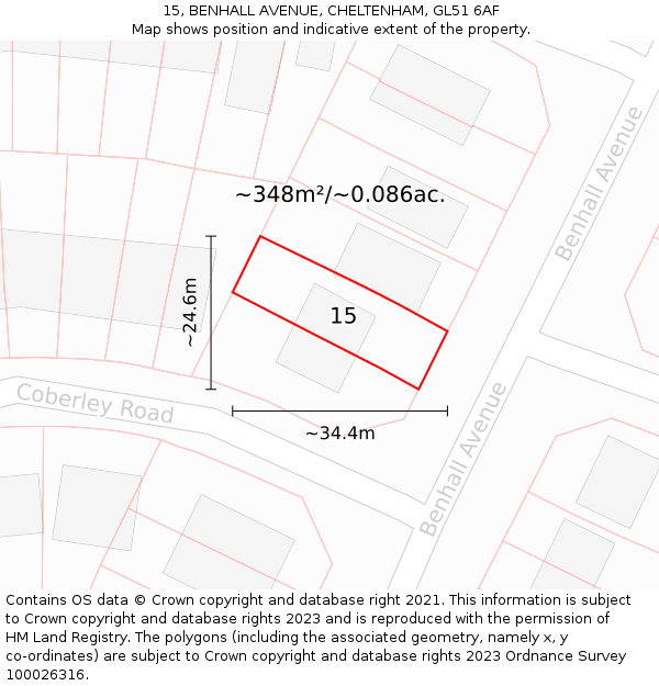 15, BENHALL AVENUE, CHELTENHAM, GL51 6AF: Plot and title map