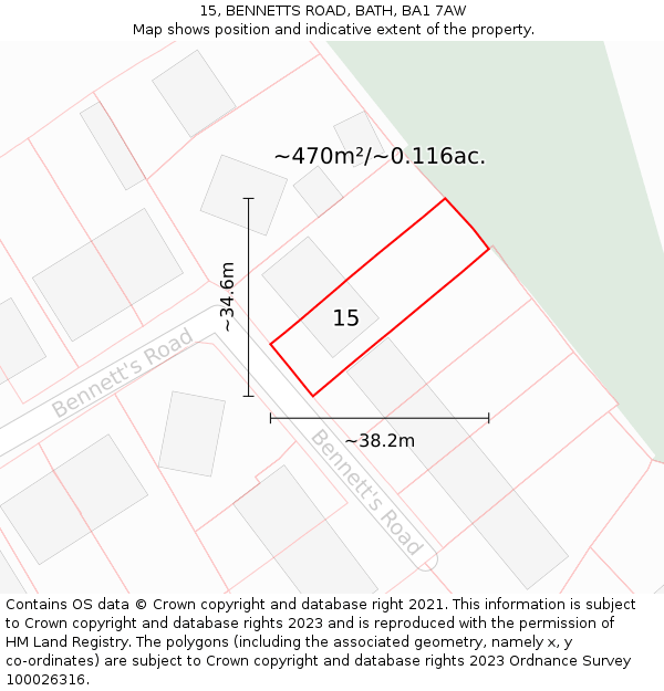 15, BENNETTS ROAD, BATH, BA1 7AW: Plot and title map