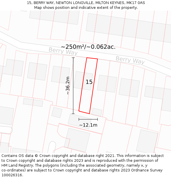 15, BERRY WAY, NEWTON LONGVILLE, MILTON KEYNES, MK17 0AS: Plot and title map