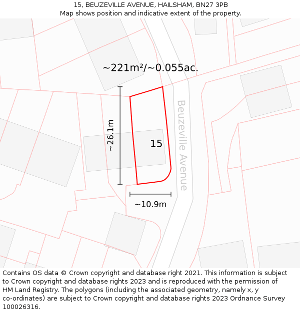 15, BEUZEVILLE AVENUE, HAILSHAM, BN27 3PB: Plot and title map