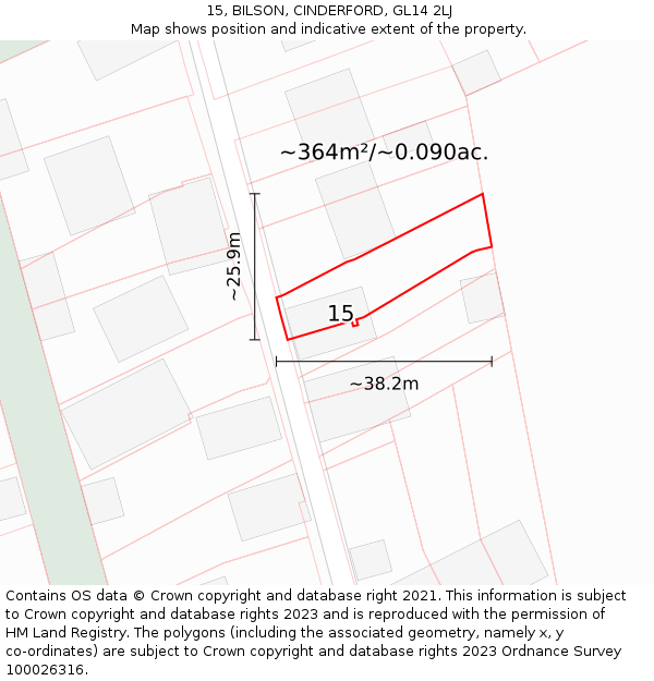 15, BILSON, CINDERFORD, GL14 2LJ: Plot and title map