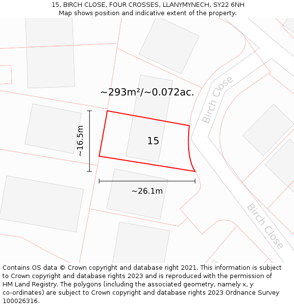 15, BIRCH CLOSE, FOUR CROSSES, LLANYMYNECH, SY22 6NH: Plot and title map