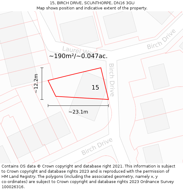 15, BIRCH DRIVE, SCUNTHORPE, DN16 3GU: Plot and title map