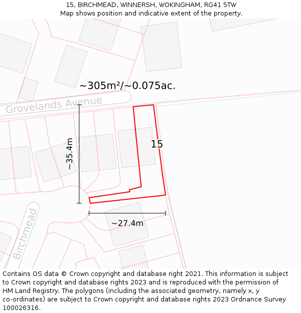 15, BIRCHMEAD, WINNERSH, WOKINGHAM, RG41 5TW: Plot and title map