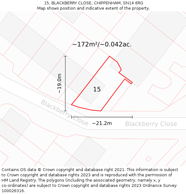 15, BLACKBERRY CLOSE, CHIPPENHAM, SN14 6RG: Plot and title map