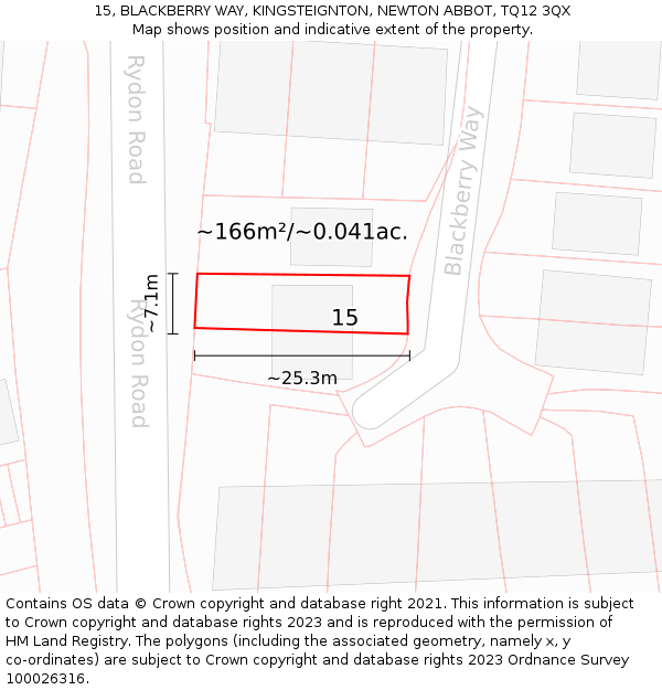 15, BLACKBERRY WAY, KINGSTEIGNTON, NEWTON ABBOT, TQ12 3QX: Plot and title map