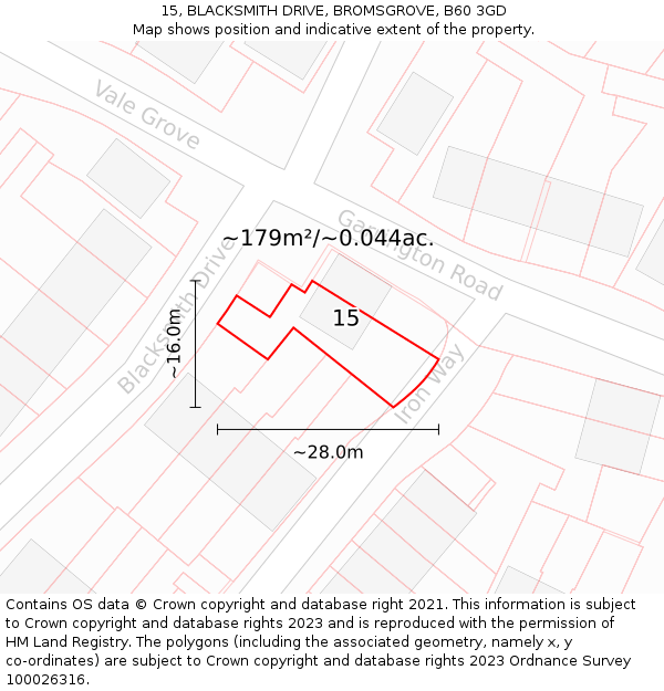 15, BLACKSMITH DRIVE, BROMSGROVE, B60 3GD: Plot and title map