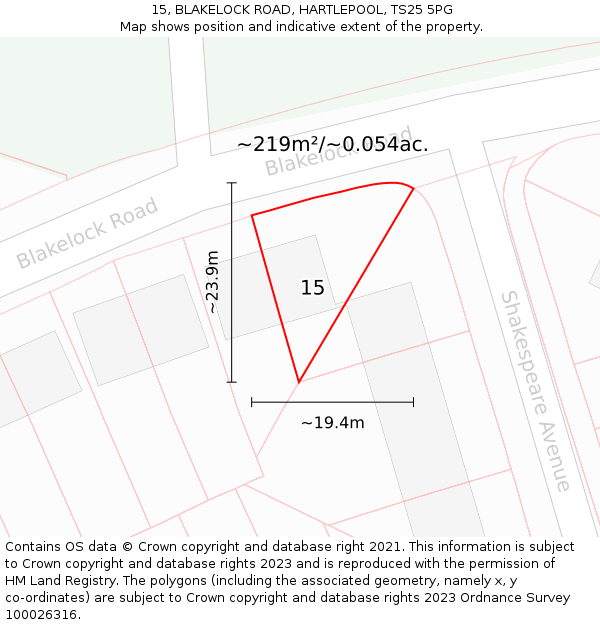 15, BLAKELOCK ROAD, HARTLEPOOL, TS25 5PG: Plot and title map