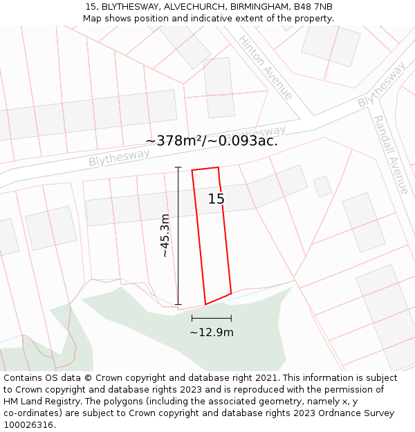 15, BLYTHESWAY, ALVECHURCH, BIRMINGHAM, B48 7NB: Plot and title map