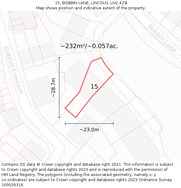 15, BOBBIN LANE, LINCOLN, LN2 4ZB: Plot and title map