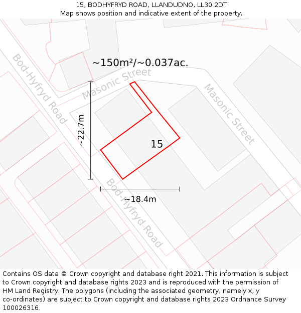 15, BODHYFRYD ROAD, LLANDUDNO, LL30 2DT: Plot and title map