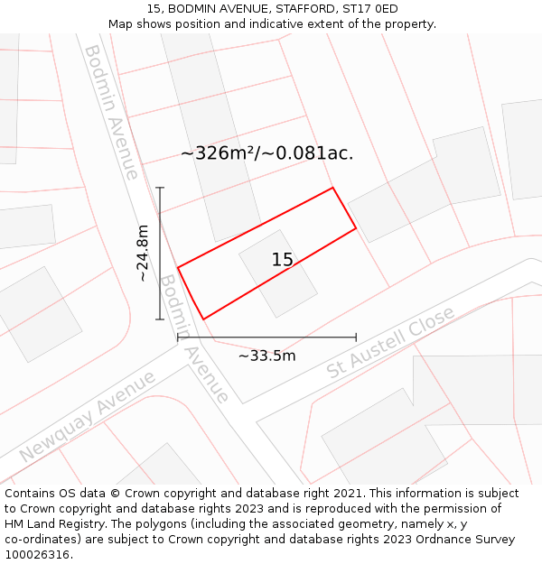 15, BODMIN AVENUE, STAFFORD, ST17 0ED: Plot and title map