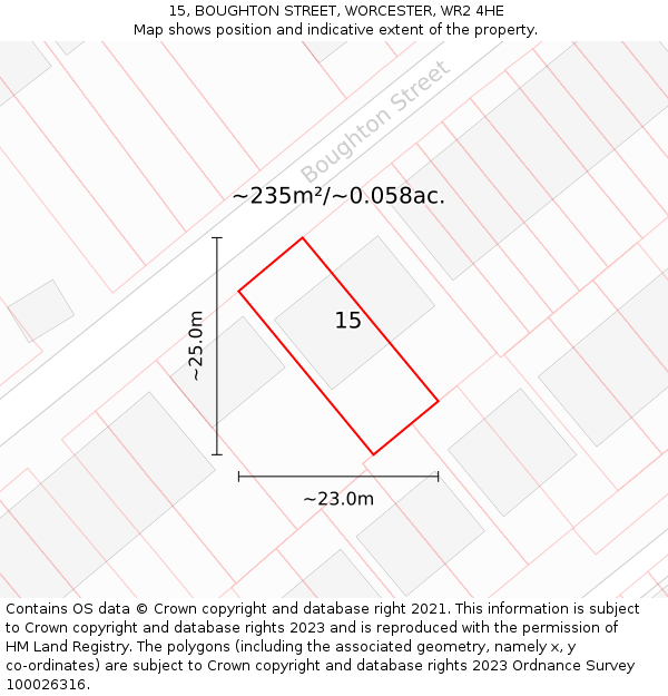 15, BOUGHTON STREET, WORCESTER, WR2 4HE: Plot and title map