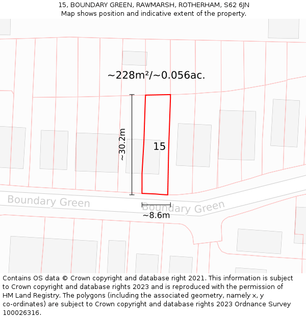 15, BOUNDARY GREEN, RAWMARSH, ROTHERHAM, S62 6JN: Plot and title map