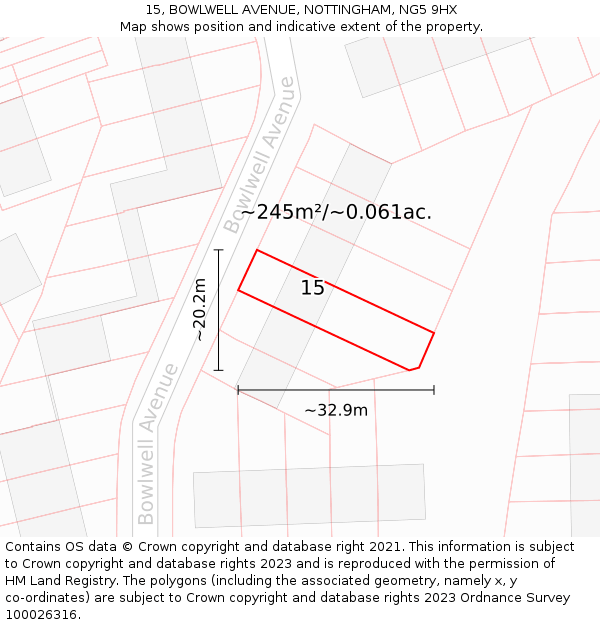 15, BOWLWELL AVENUE, NOTTINGHAM, NG5 9HX: Plot and title map