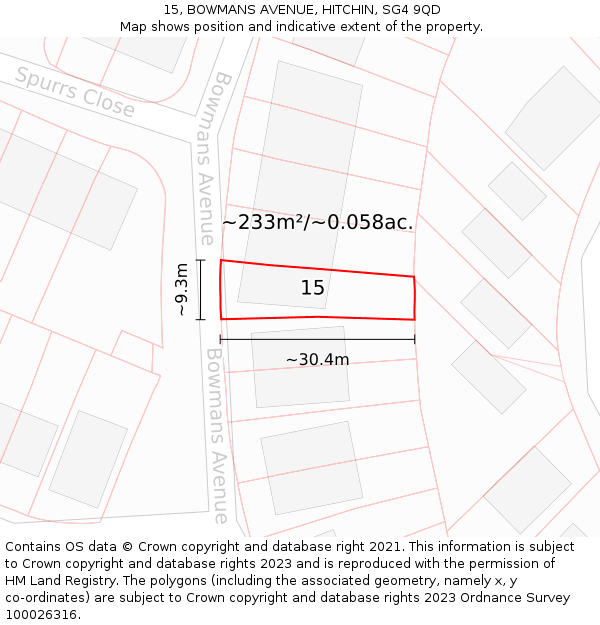 15, BOWMANS AVENUE, HITCHIN, SG4 9QD: Plot and title map