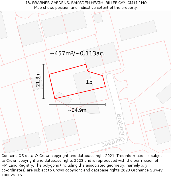 15, BRABNER GARDENS, RAMSDEN HEATH, BILLERICAY, CM11 1NQ: Plot and title map