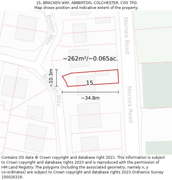 15, BRACKEN WAY, ABBERTON, COLCHESTER, CO5 7PG: Plot and title map