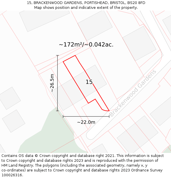 15, BRACKENWOOD GARDENS, PORTISHEAD, BRISTOL, BS20 8FD: Plot and title map