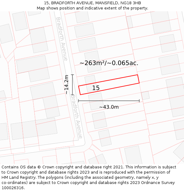 15, BRADFORTH AVENUE, MANSFIELD, NG18 3HB: Plot and title map
