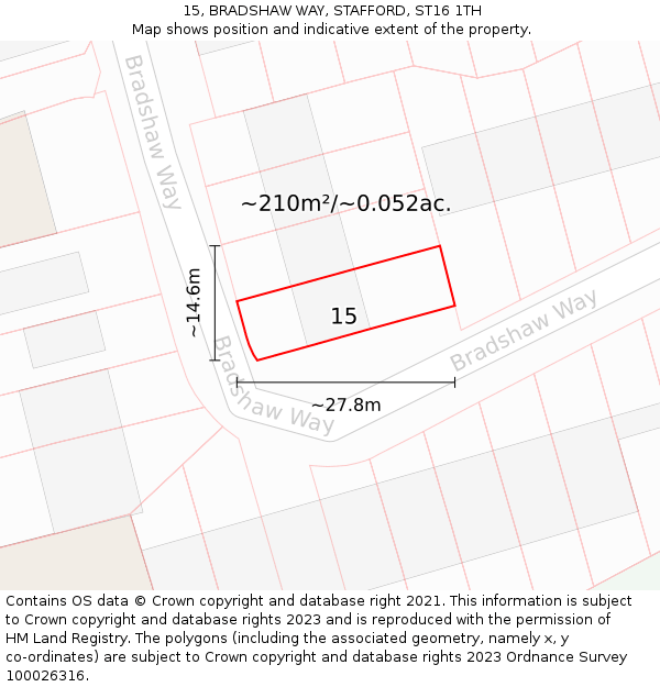 15, BRADSHAW WAY, STAFFORD, ST16 1TH: Plot and title map