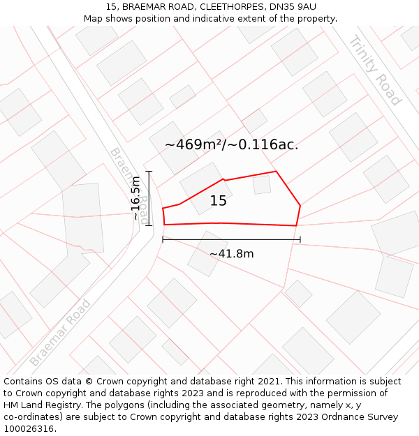 15, BRAEMAR ROAD, CLEETHORPES, DN35 9AU: Plot and title map