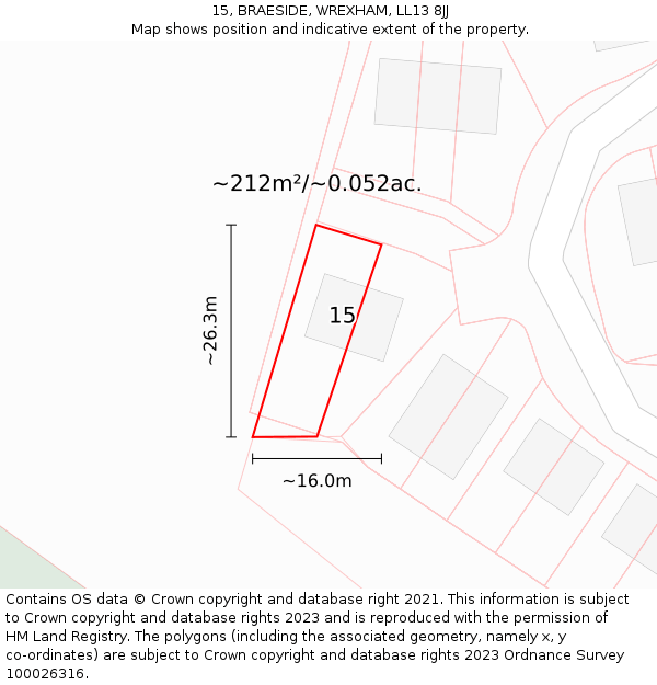 15, BRAESIDE, WREXHAM, LL13 8JJ: Plot and title map