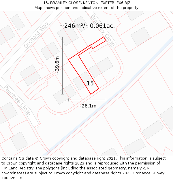 15, BRAMLEY CLOSE, KENTON, EXETER, EX6 8JZ: Plot and title map