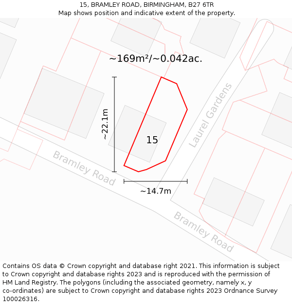 15, BRAMLEY ROAD, BIRMINGHAM, B27 6TR: Plot and title map