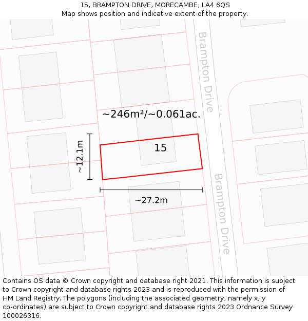 15, BRAMPTON DRIVE, MORECAMBE, LA4 6QS: Plot and title map