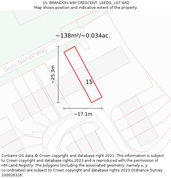 15, BRANDON WAY CRESCENT, LEEDS, LS7 4AD: Plot and title map