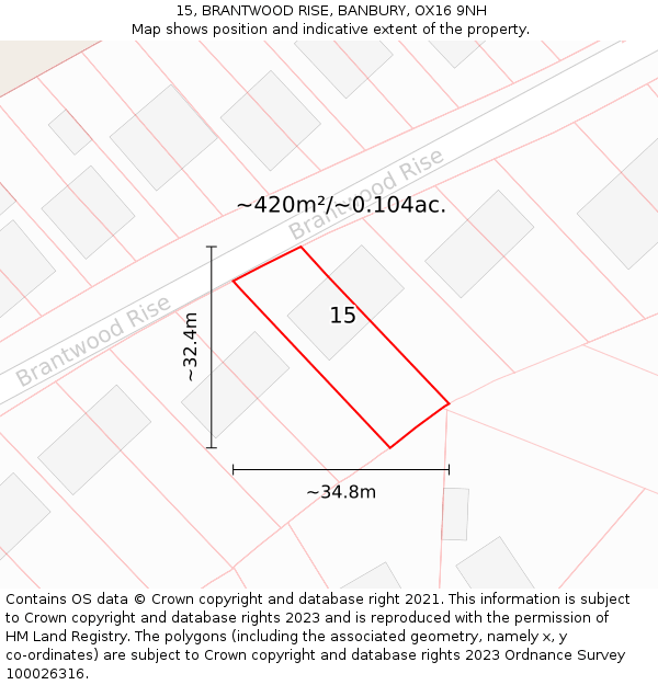 15, BRANTWOOD RISE, BANBURY, OX16 9NH: Plot and title map