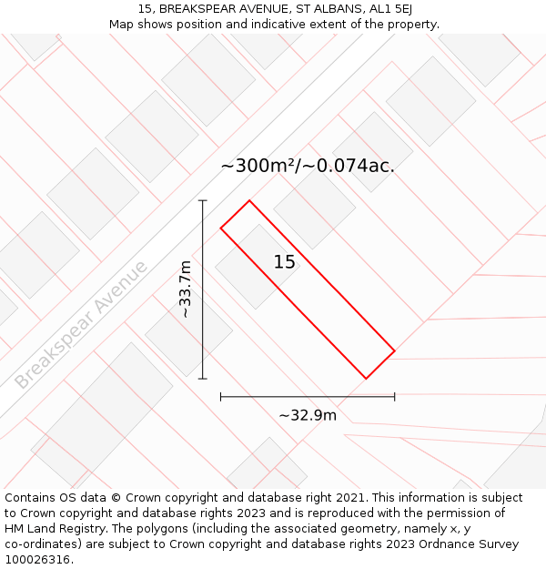 15, BREAKSPEAR AVENUE, ST ALBANS, AL1 5EJ: Plot and title map