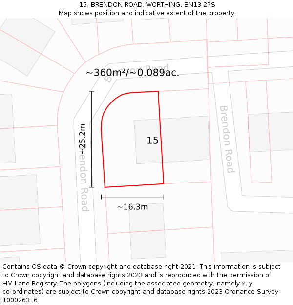 15, BRENDON ROAD, WORTHING, BN13 2PS: Plot and title map