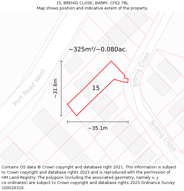 15, BRENIG CLOSE, BARRY, CF62 7BL: Plot and title map