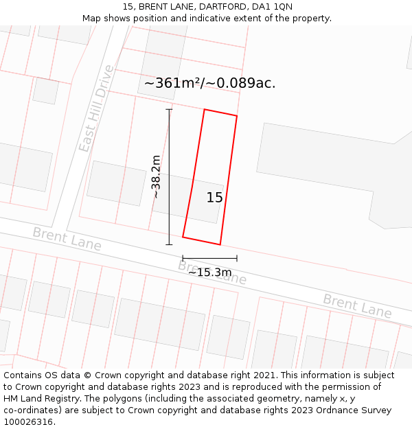 15, BRENT LANE, DARTFORD, DA1 1QN: Plot and title map