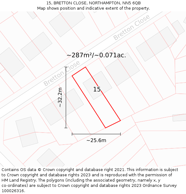 15, BRETTON CLOSE, NORTHAMPTON, NN5 6QB: Plot and title map