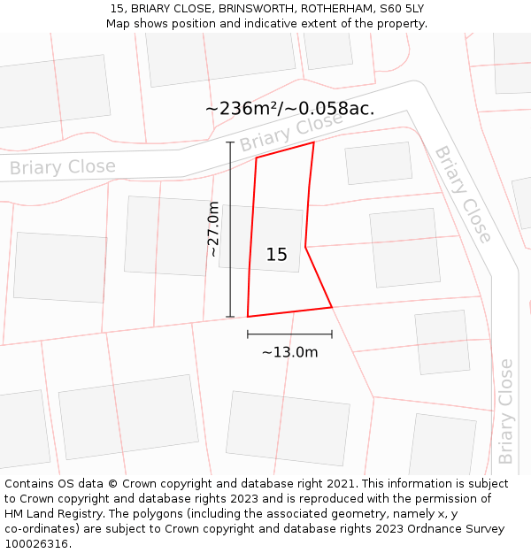 15, BRIARY CLOSE, BRINSWORTH, ROTHERHAM, S60 5LY: Plot and title map