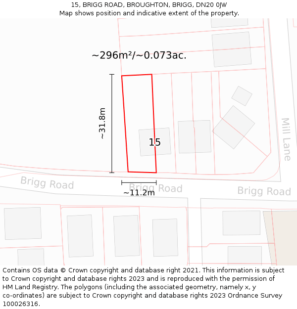 15, BRIGG ROAD, BROUGHTON, BRIGG, DN20 0JW: Plot and title map