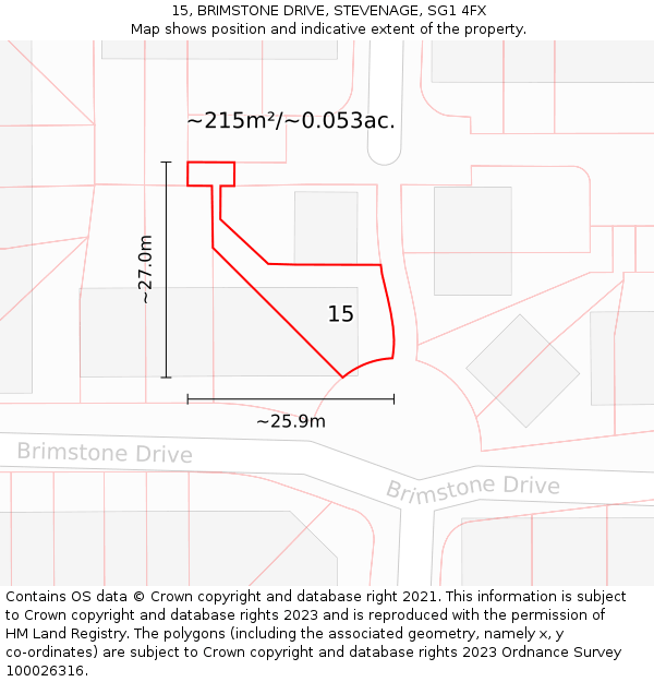 15, BRIMSTONE DRIVE, STEVENAGE, SG1 4FX: Plot and title map