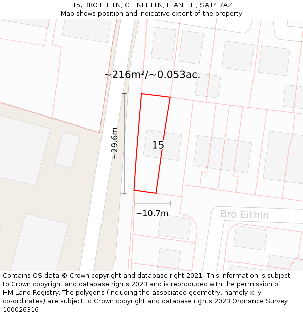 15, BRO EITHIN, CEFNEITHIN, LLANELLI, SA14 7AZ: Plot and title map