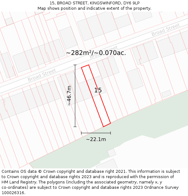 15, BROAD STREET, KINGSWINFORD, DY6 9LP: Plot and title map